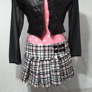 Vintage Soprano pink black white plaid, pleated hip hugger mini skirt sz medium